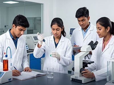 B.Pharm. students in the laboratory