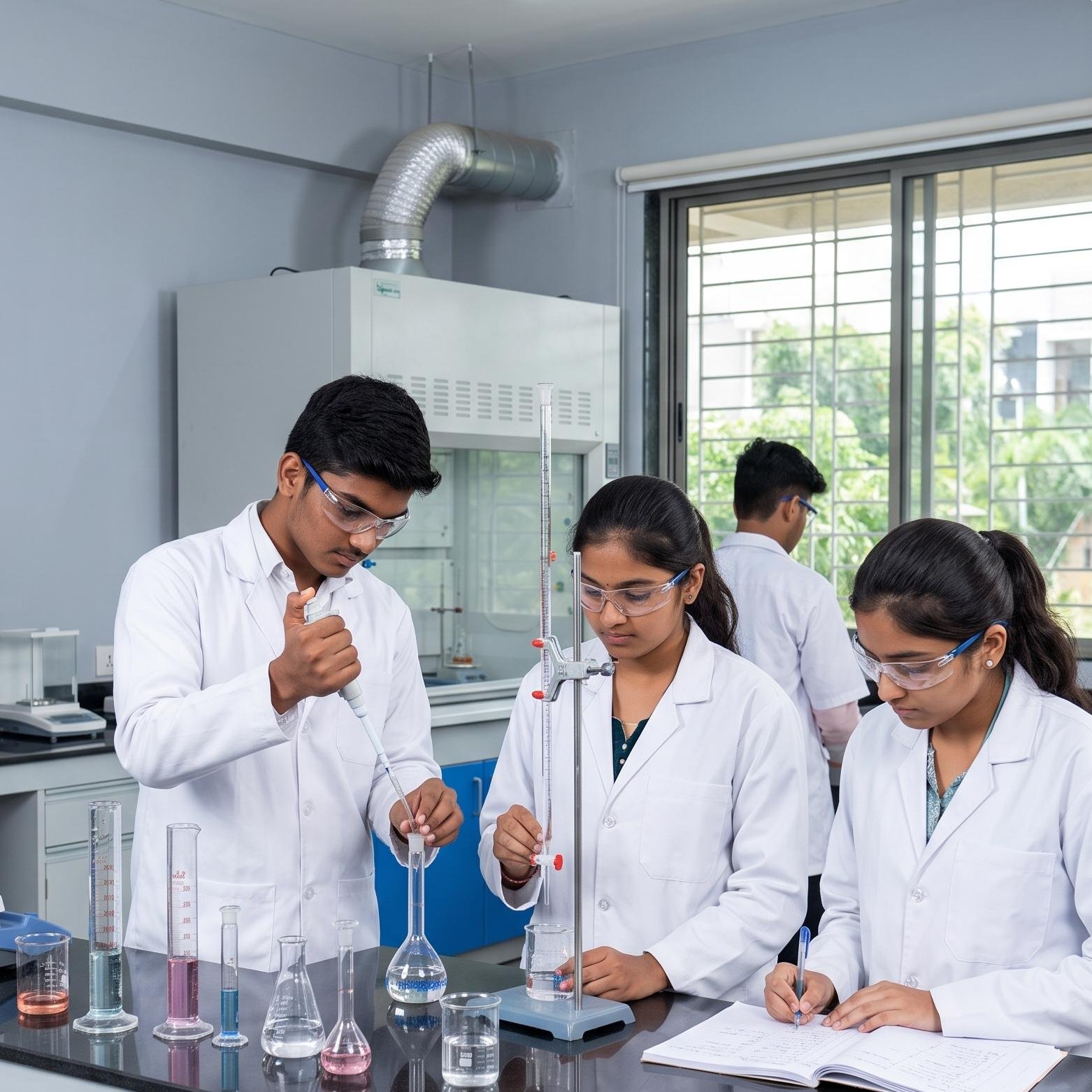 Pharmacy students at work in the laboratory